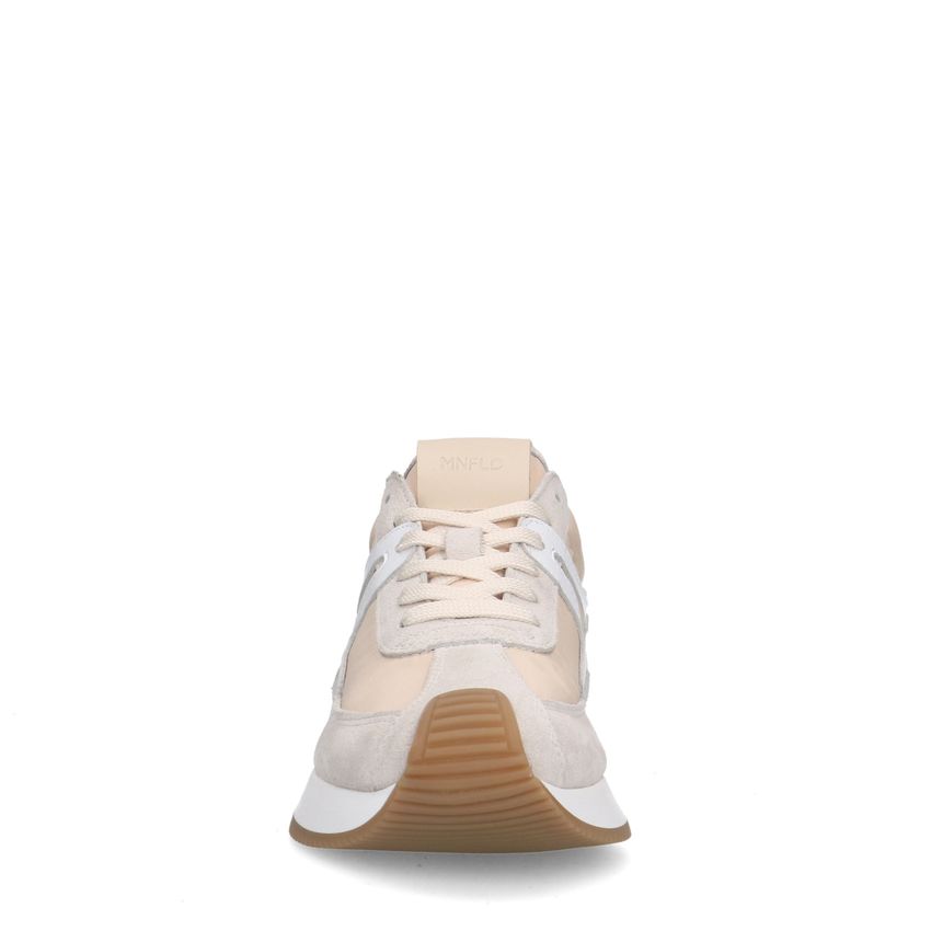 Beige suède sneaker met leren details