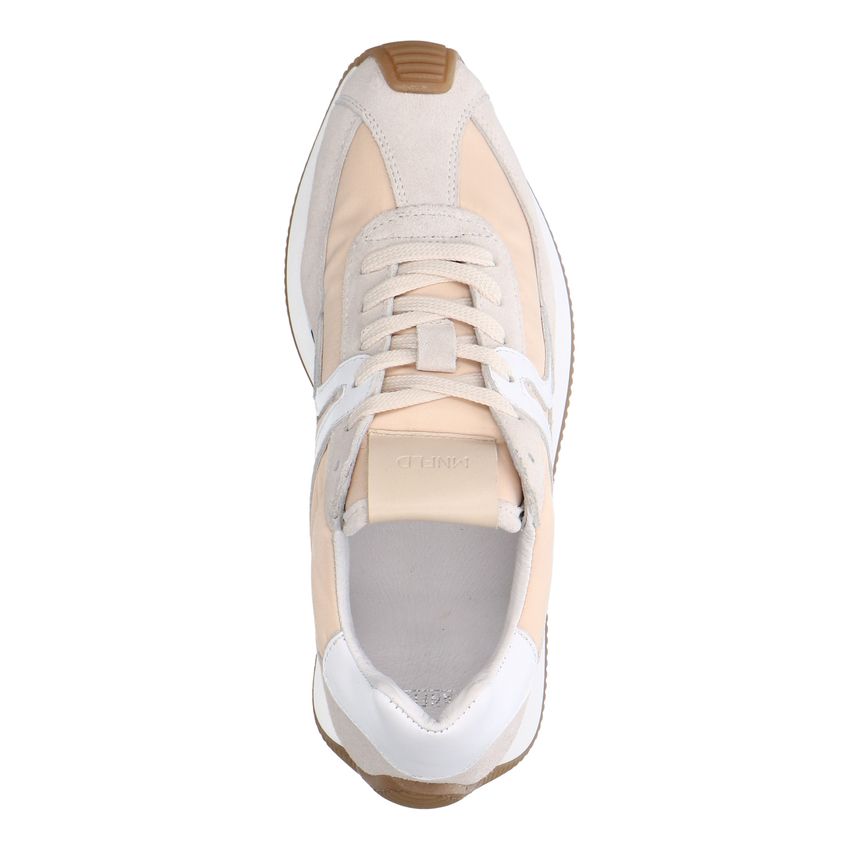 Beige suède sneaker met leren details