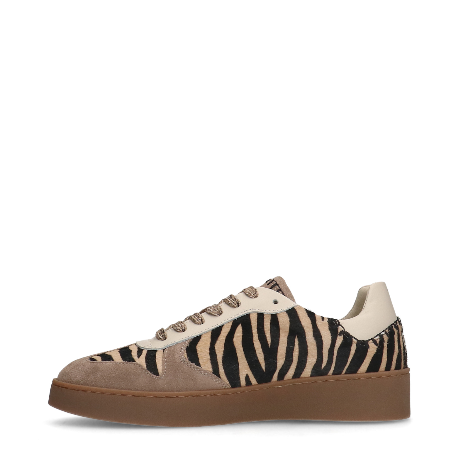 Beigefarbene Sneaker mit Zebramuster | Flache sneaker | Manfield 