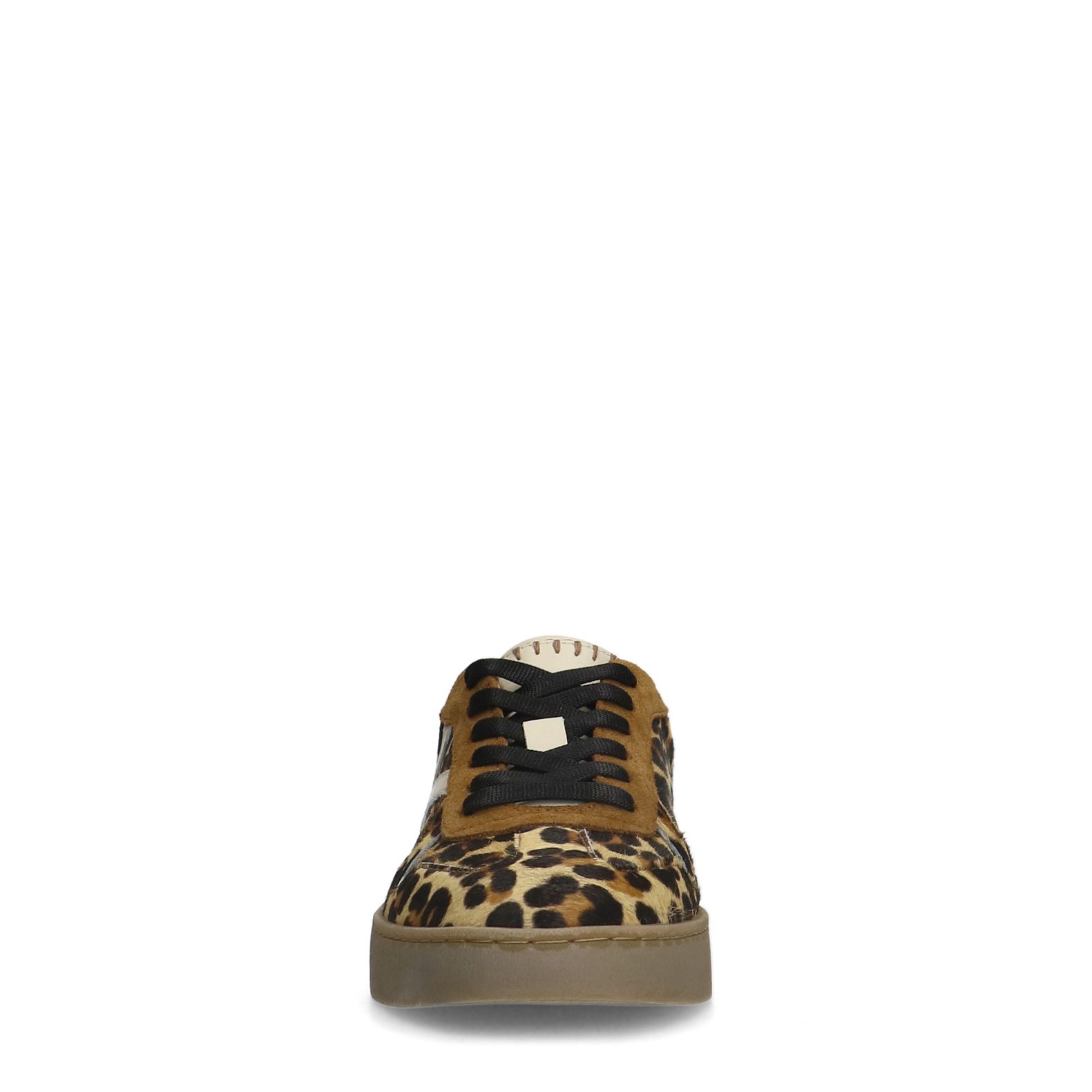 Beige leopard sneakers met ponytail