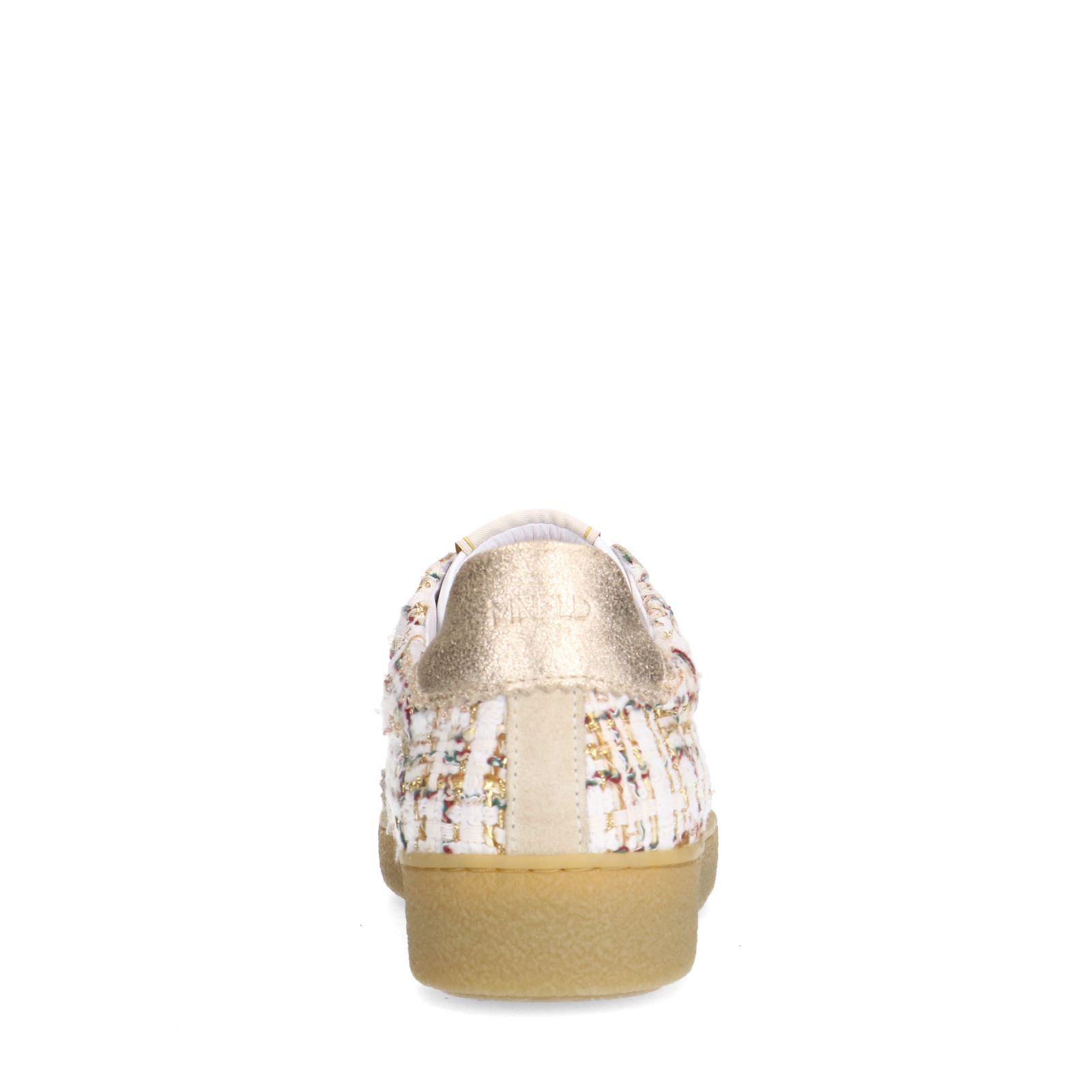 Beige bouclé sneakers met gouden details