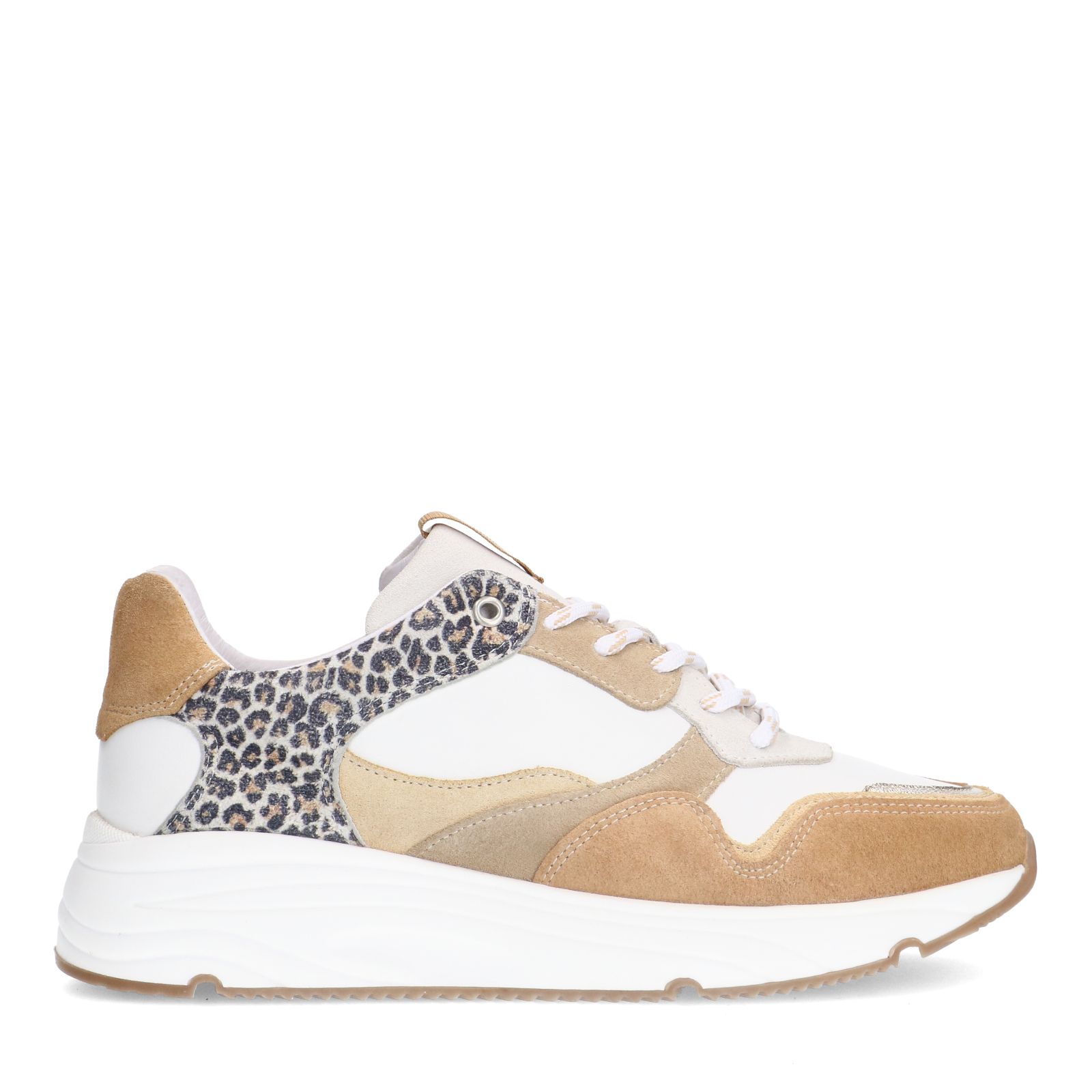 Weiße Ledersneaker mit Leoprint-Details