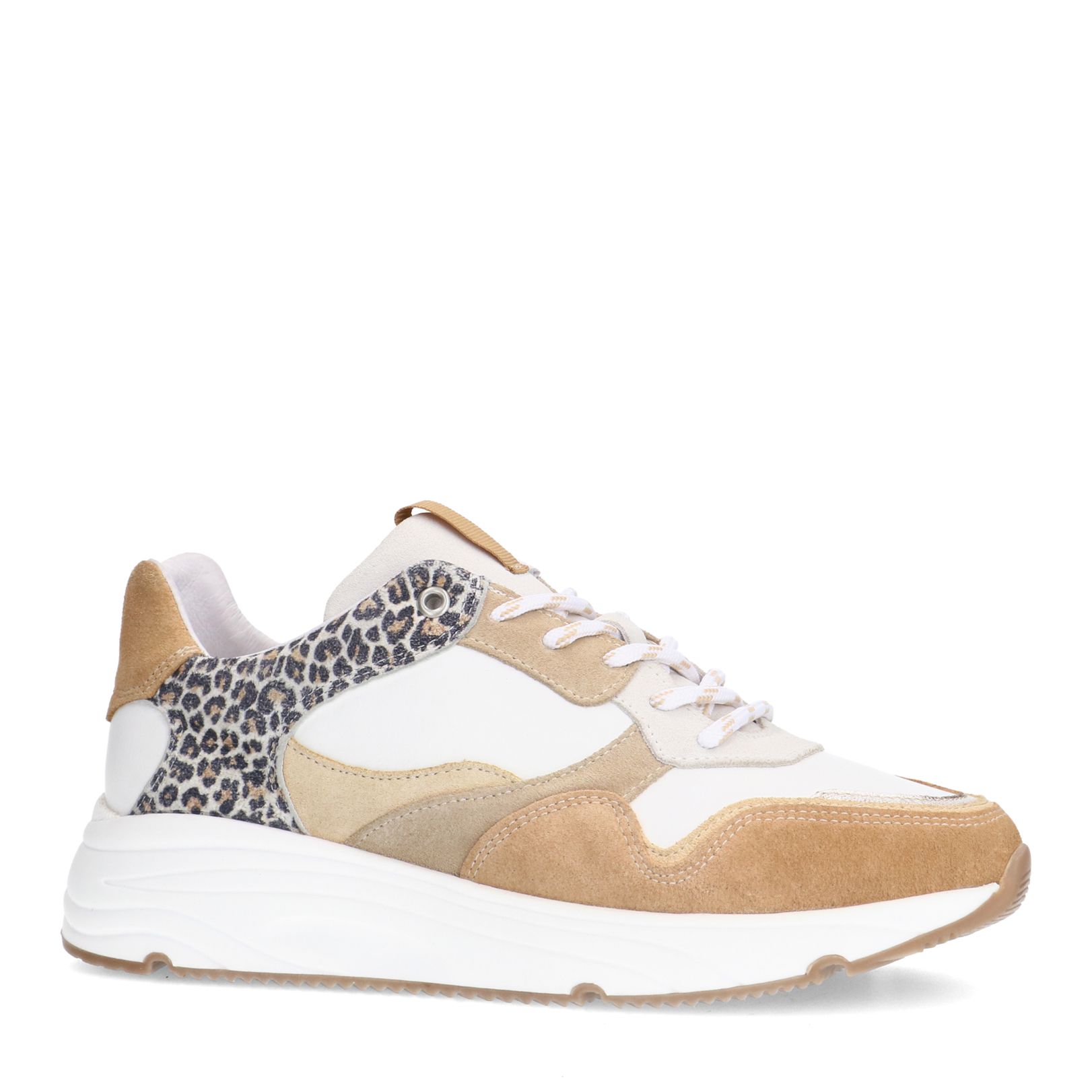 Weiße Ledersneaker mit Leoprint-Details