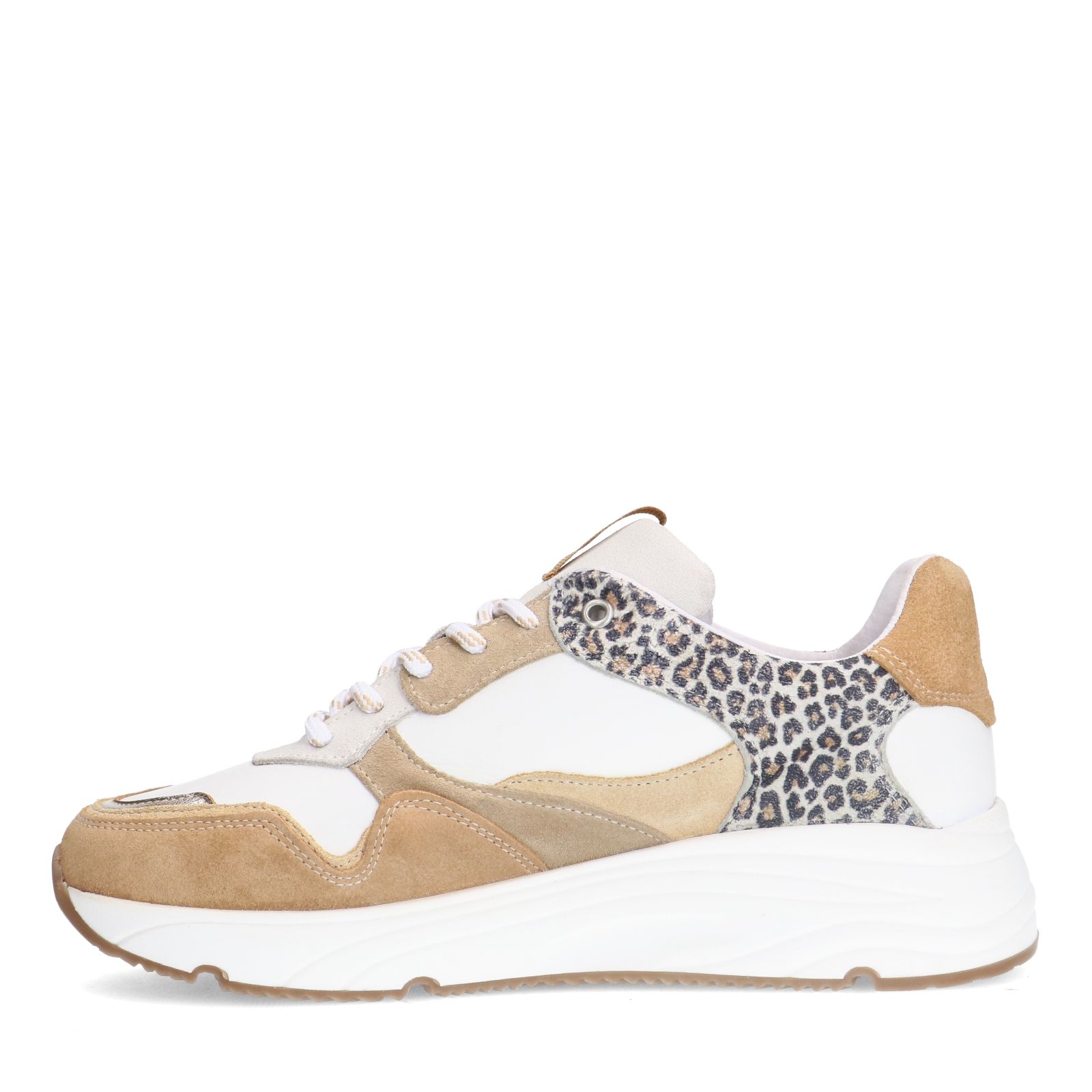 Weiße Ledersneaker mit Leoprint-Details