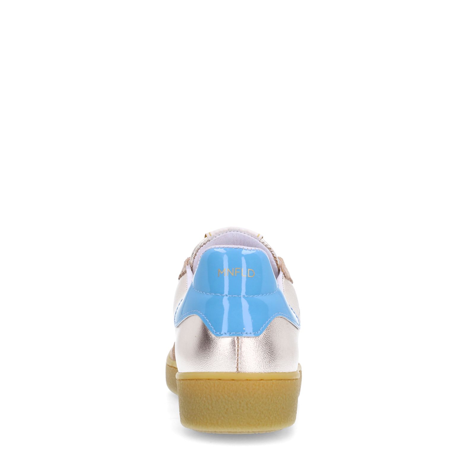 Beige leren sneakers met goudkleurige & blauwe details