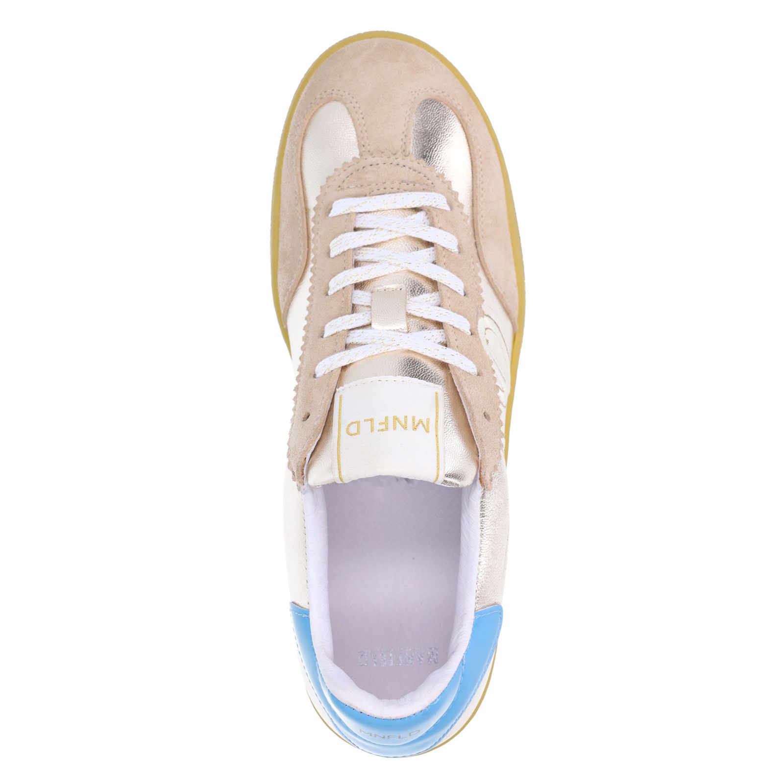 Beige leren sneakers met goudkleurige & blauwe details