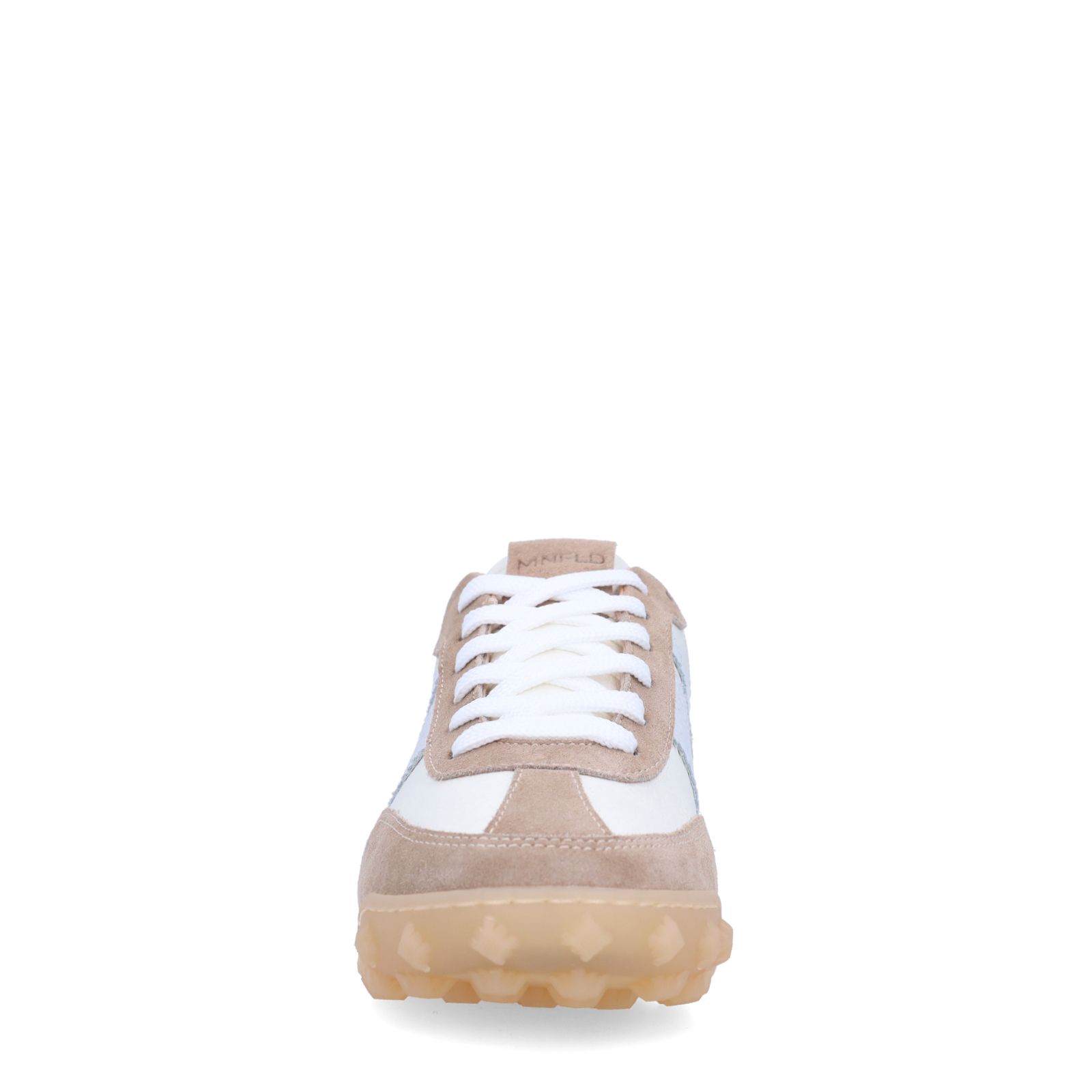 Weiße Ledersneaker mit beigefarbenen Veloursleder-Details