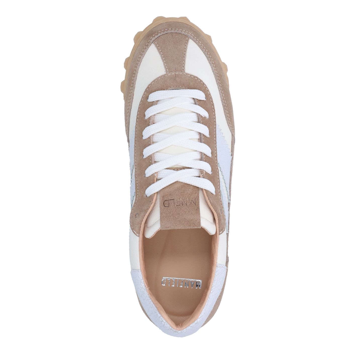 Witte leren sneakers met beige suède details