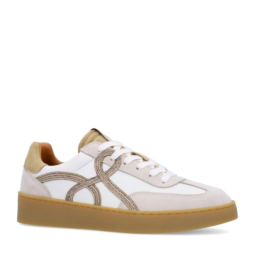 Beigefarbene Ledersneaker mit Veloursleder-Details