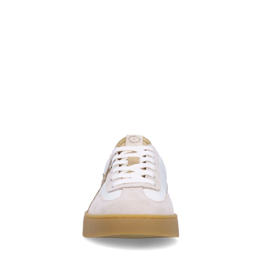 Beigefarbene Ledersneaker mit Veloursleder-Details