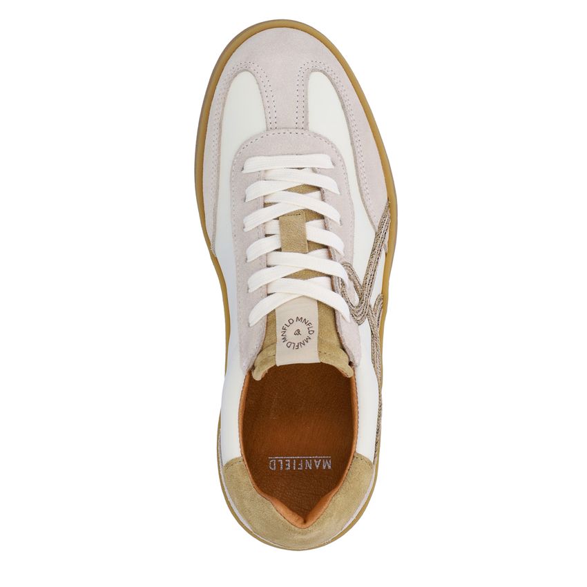 Beigefarbene Ledersneaker mit Veloursleder-Details