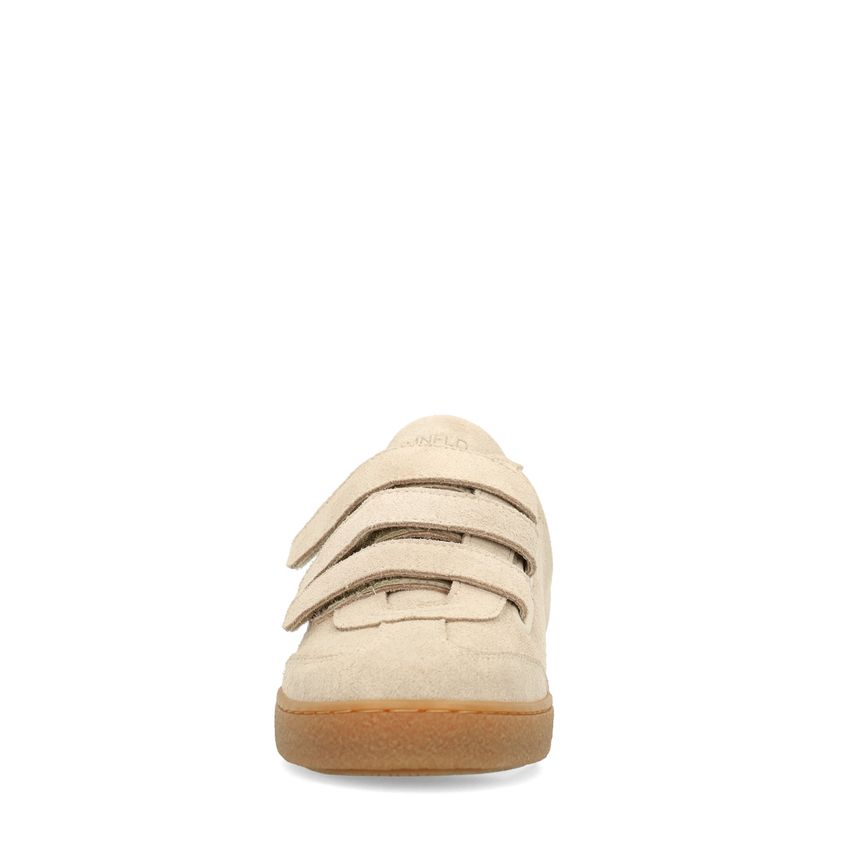 Beige suède sneakers met klittenband