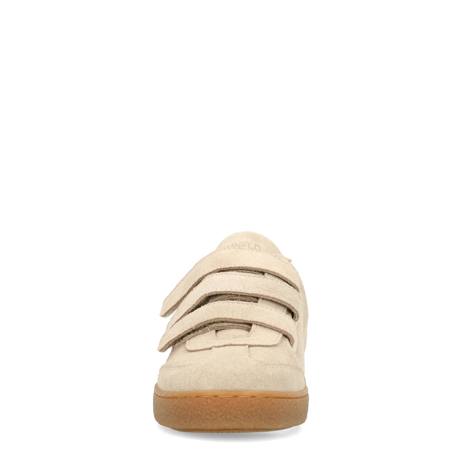 Beigefarbene Veloursleder-Sneaker mit Klettverschluss