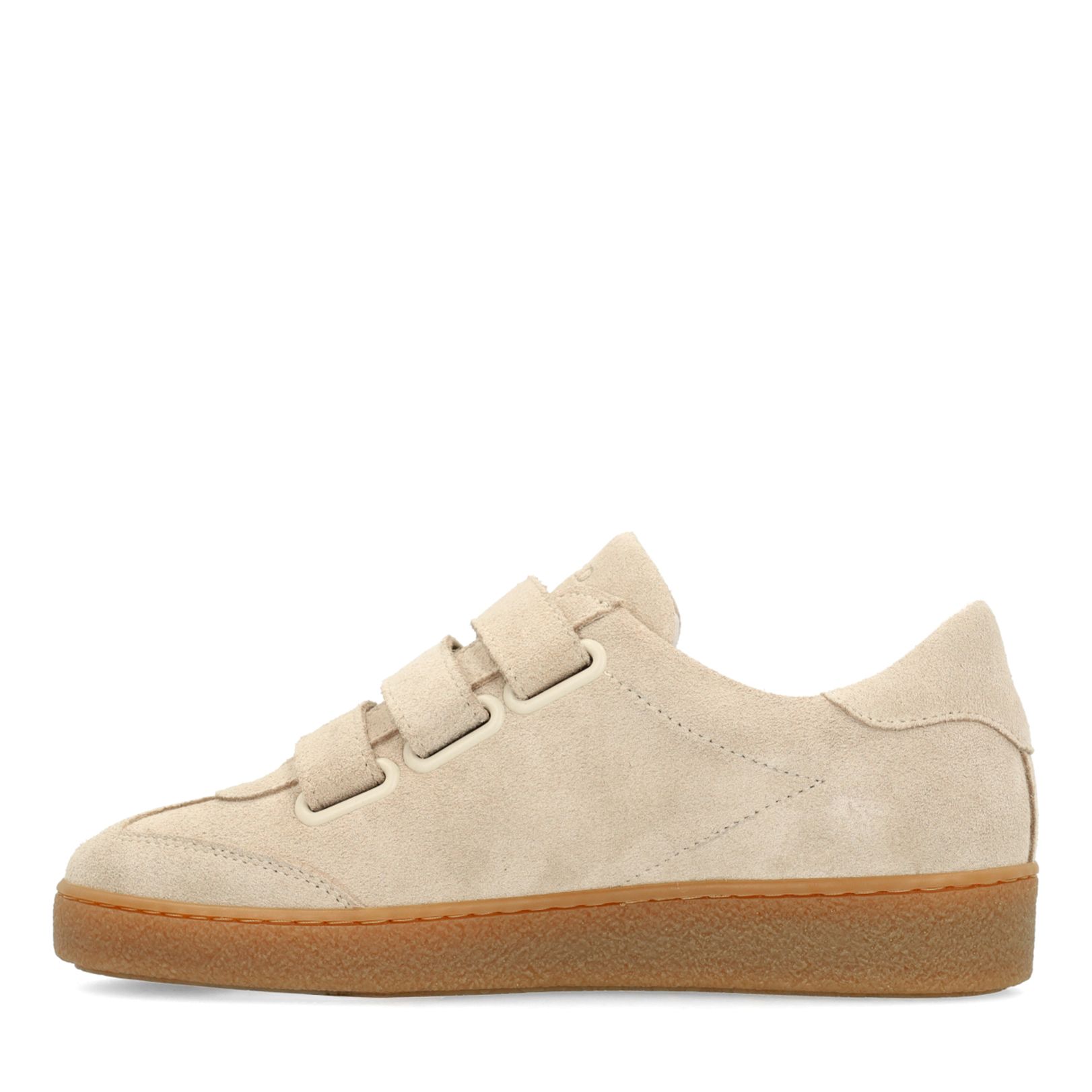 Beigefarbene Veloursleder-Sneaker mit Klettverschluss