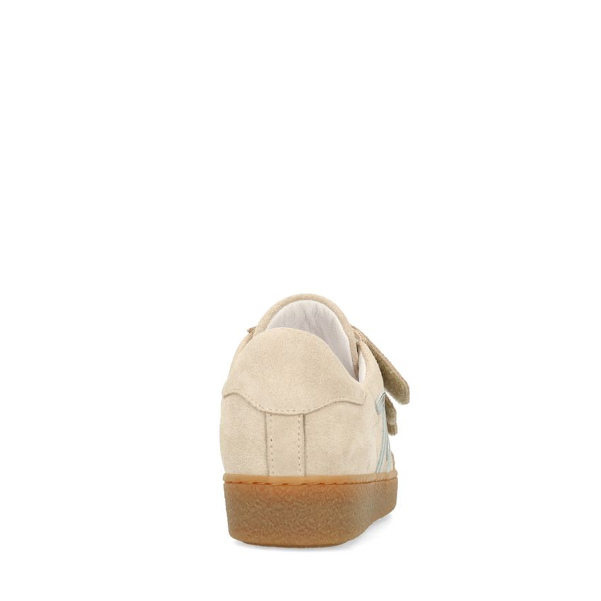 Beige suède sneakers met klittenband