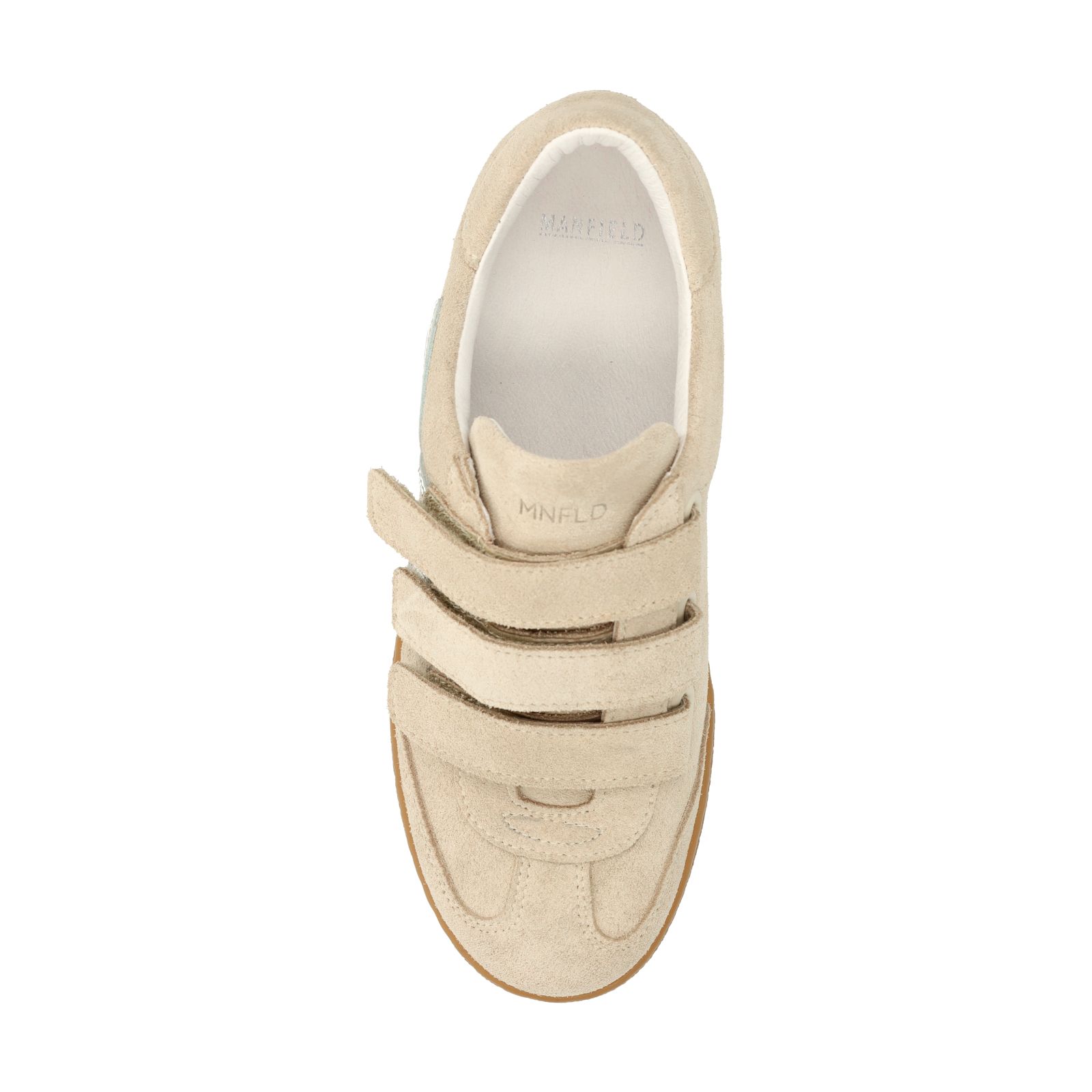 Beigefarbene Veloursleder-Sneaker mit Klettverschluss