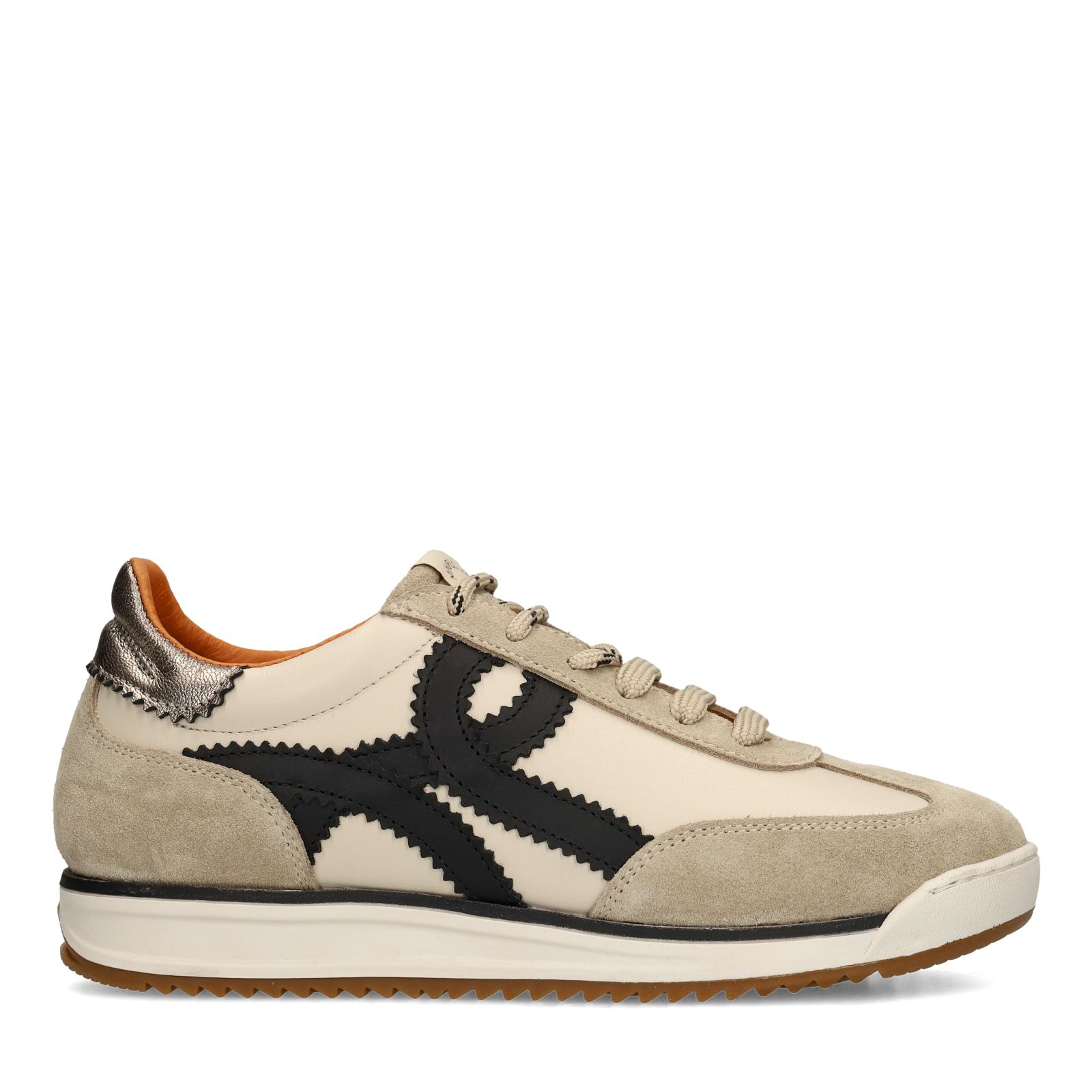 Beigefarbene Veloursleder-Sneaker mit Glattleder-Details