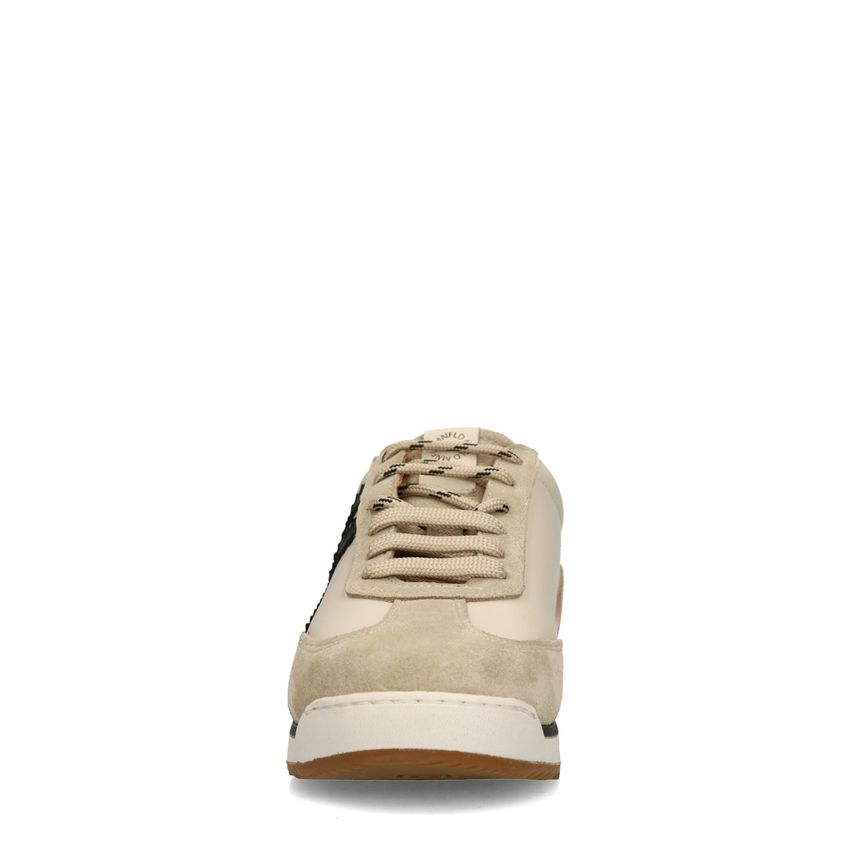 Beige suède sneakers met leren details
