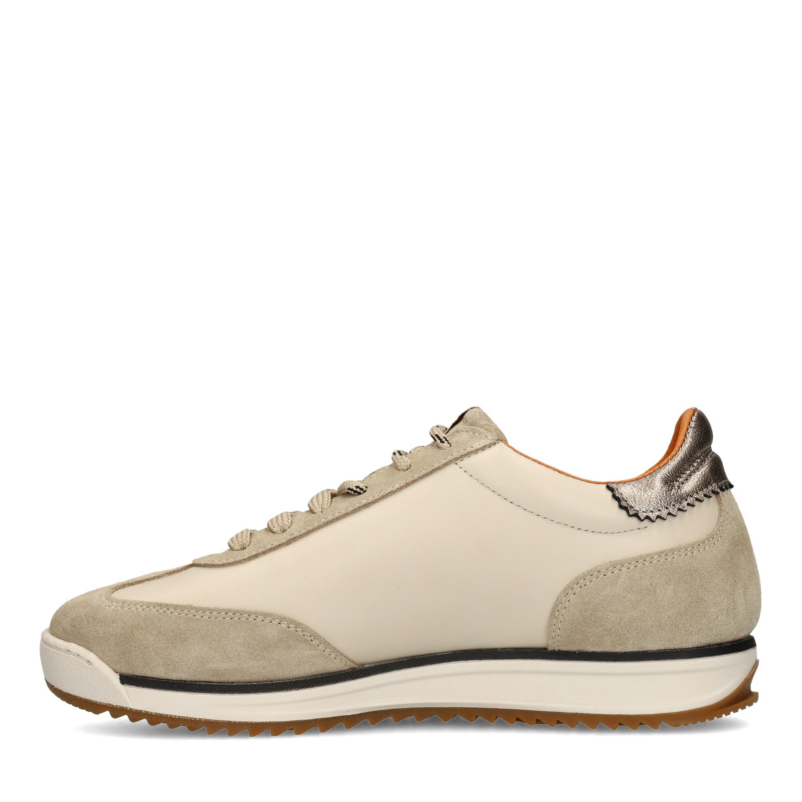 Beige suède sneakers met leren details