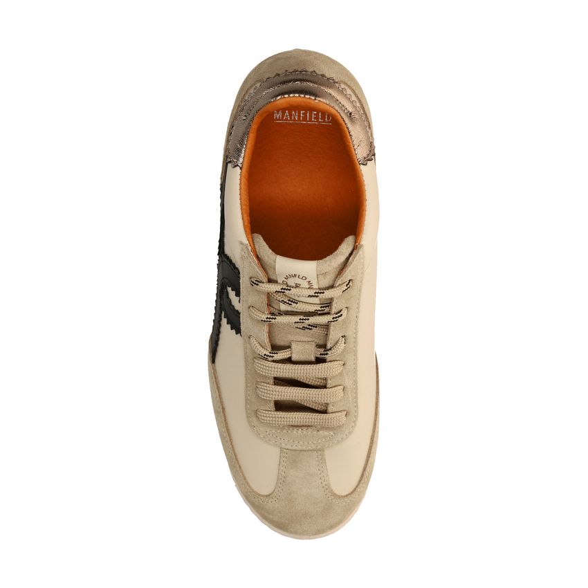 Beige suède sneakers met leren details