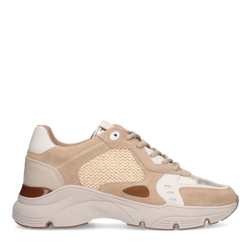 Beige leren sneakers met geweven detail