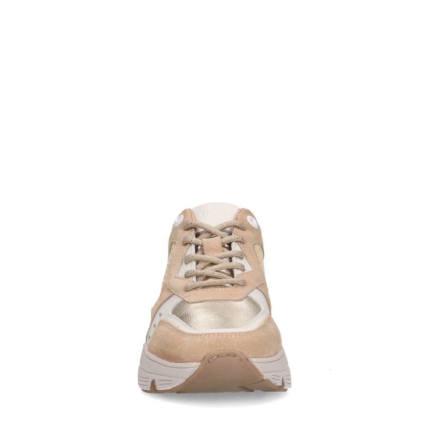 Beige leren sneakers met geweven detail