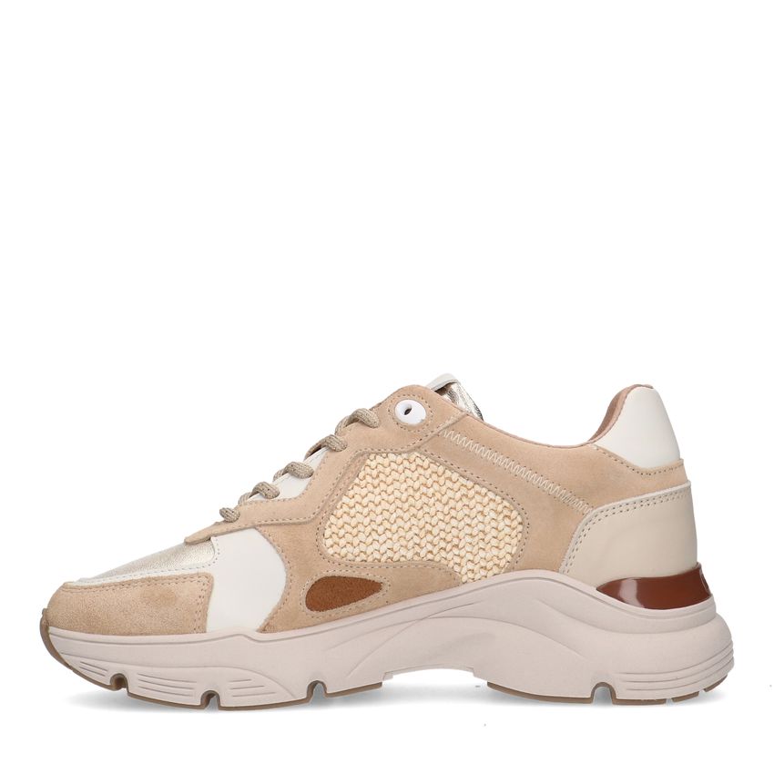 Beige leren sneakers met geweven detail