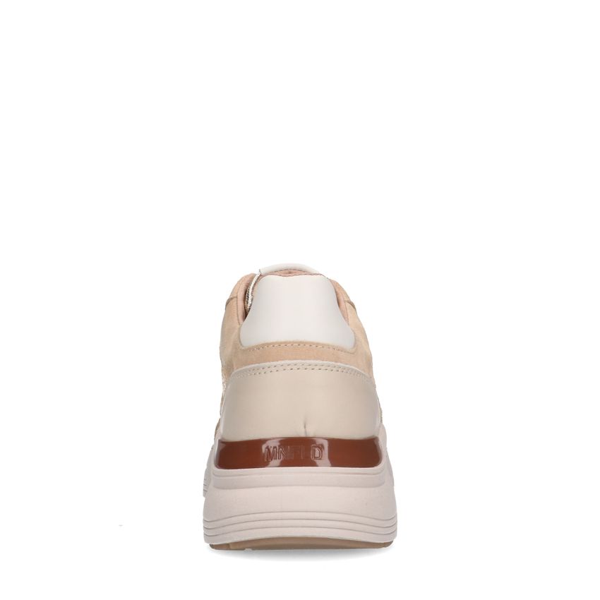 Beige leren sneakers met geweven detail