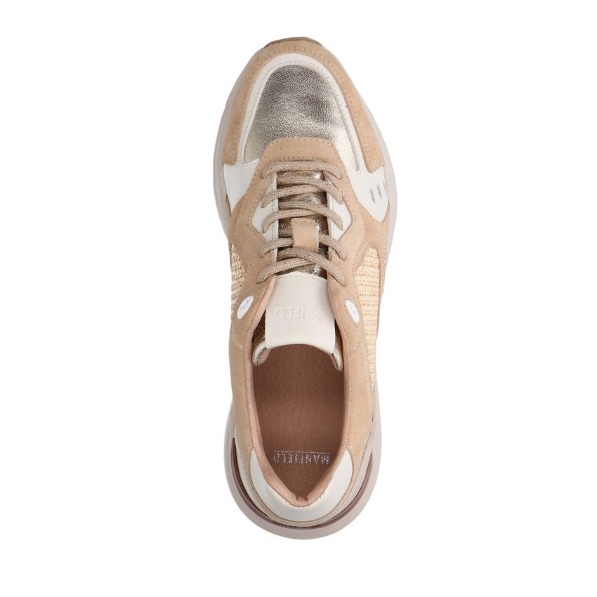 Beige leren sneakers met geweven detail