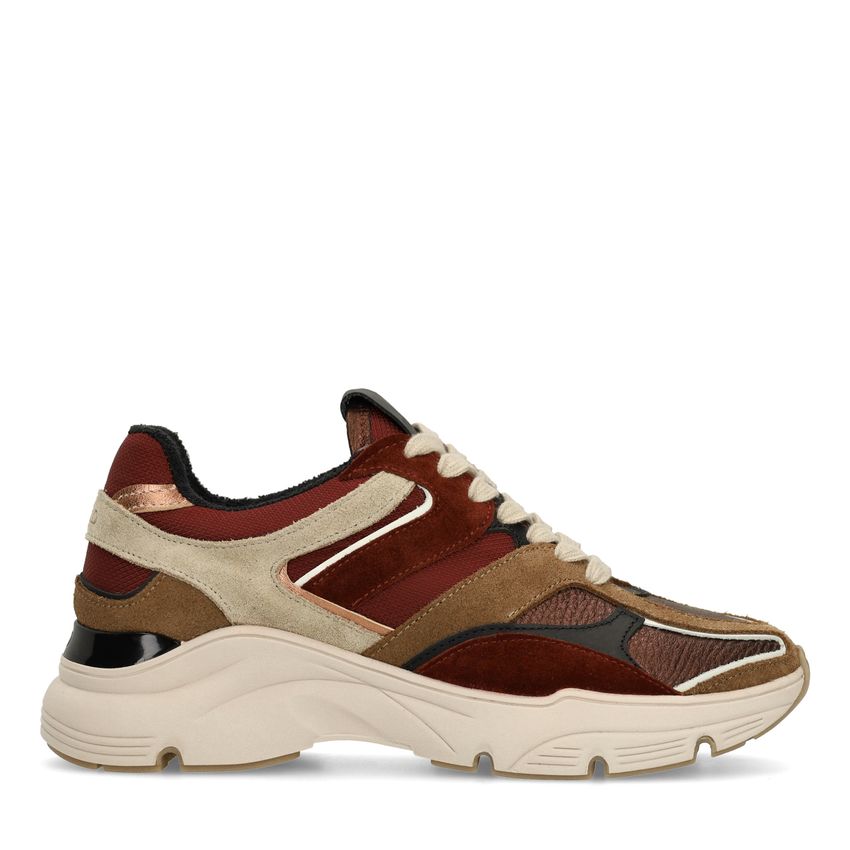 Beigefarbene Ledersneaker mit farbigen Details