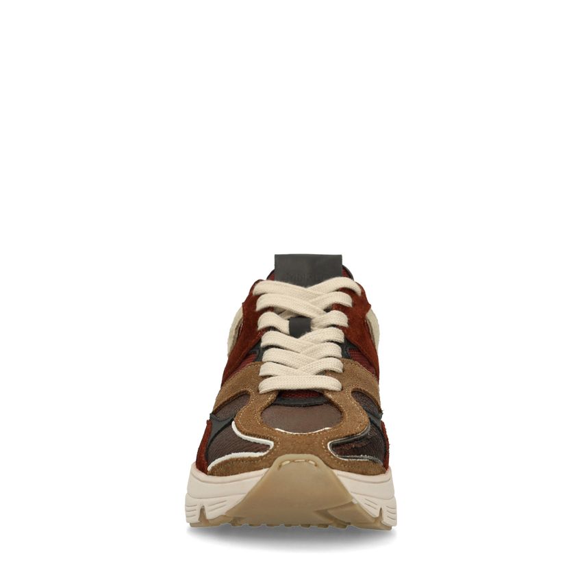 Beigefarbene Ledersneaker mit farbigen Details