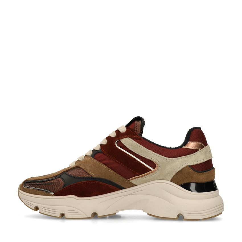 Beigefarbene Ledersneaker mit farbigen Details