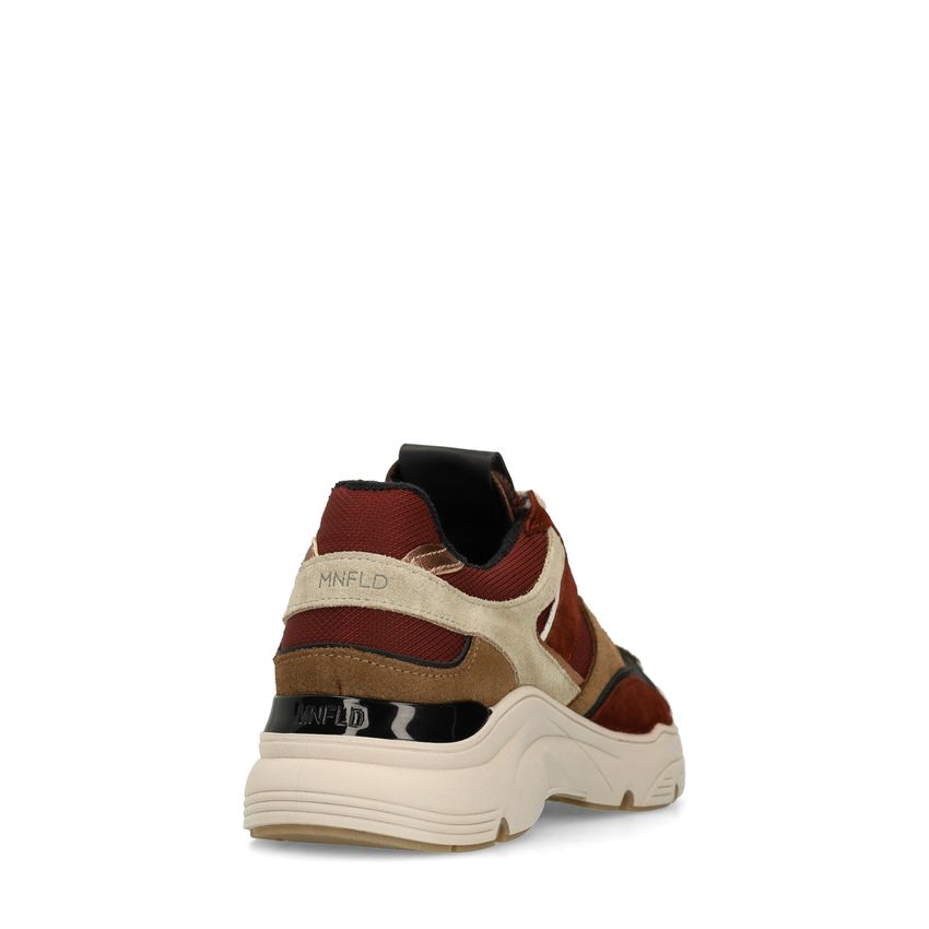 Beigefarbene Ledersneaker mit farbigen Details