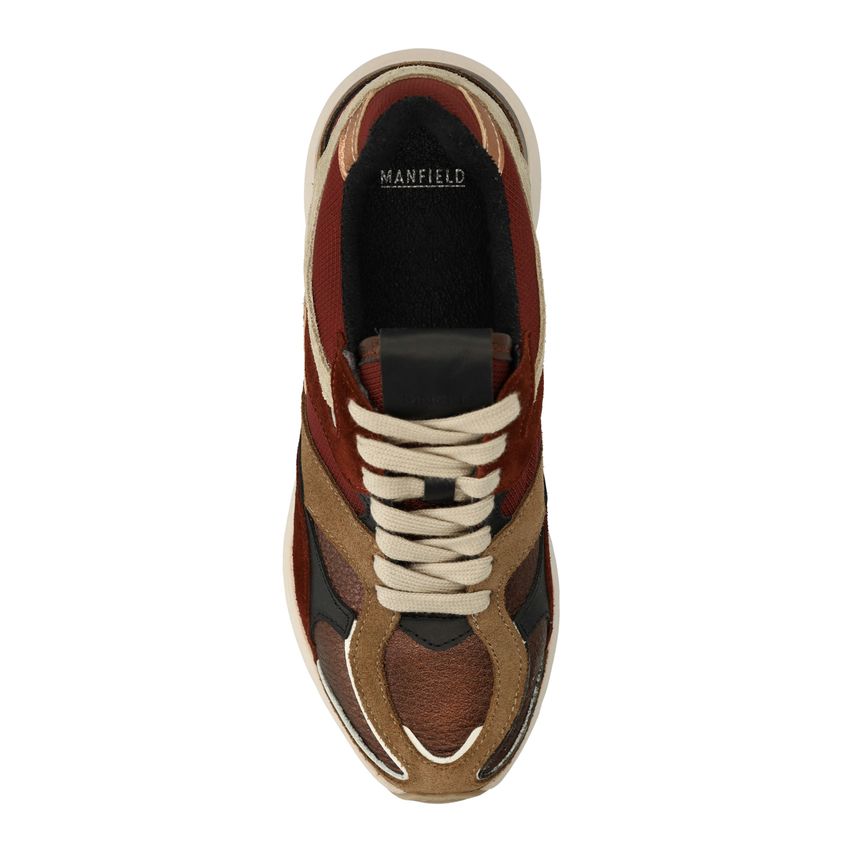 Beigefarbene Ledersneaker mit farbigen Details