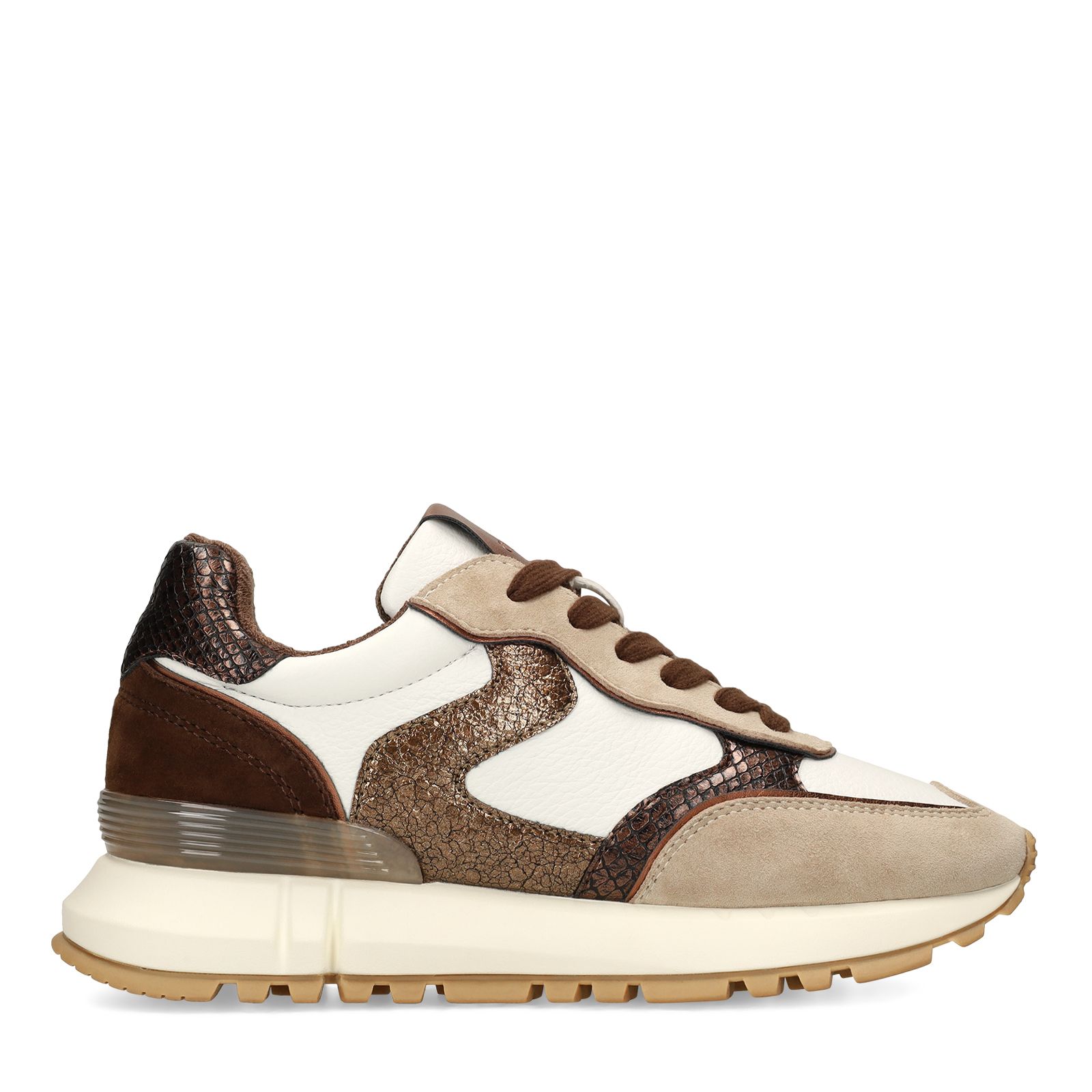 Taupefarbene Ledersneaker mit Veloursleder-Details