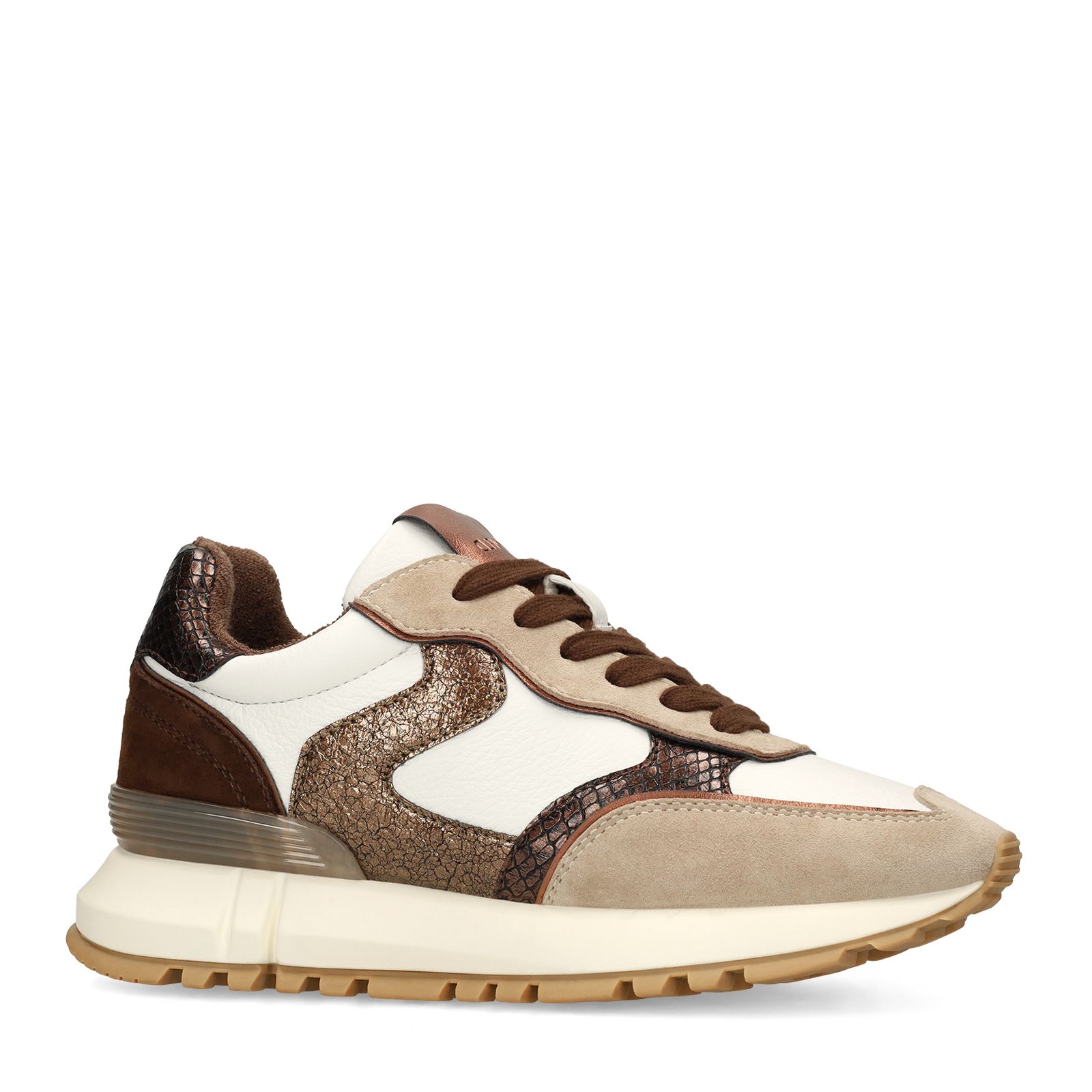 Taupefarbene Ledersneaker mit Veloursleder-Details