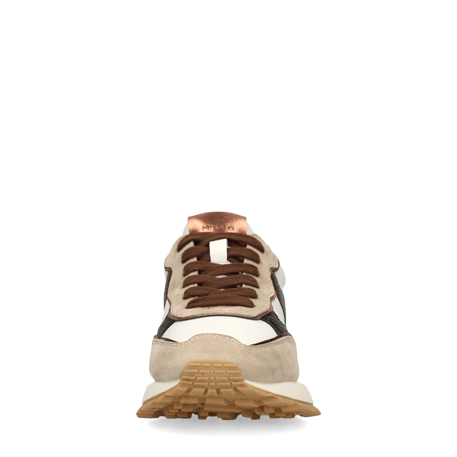 Taupefarbene Ledersneaker mit Veloursleder-Details