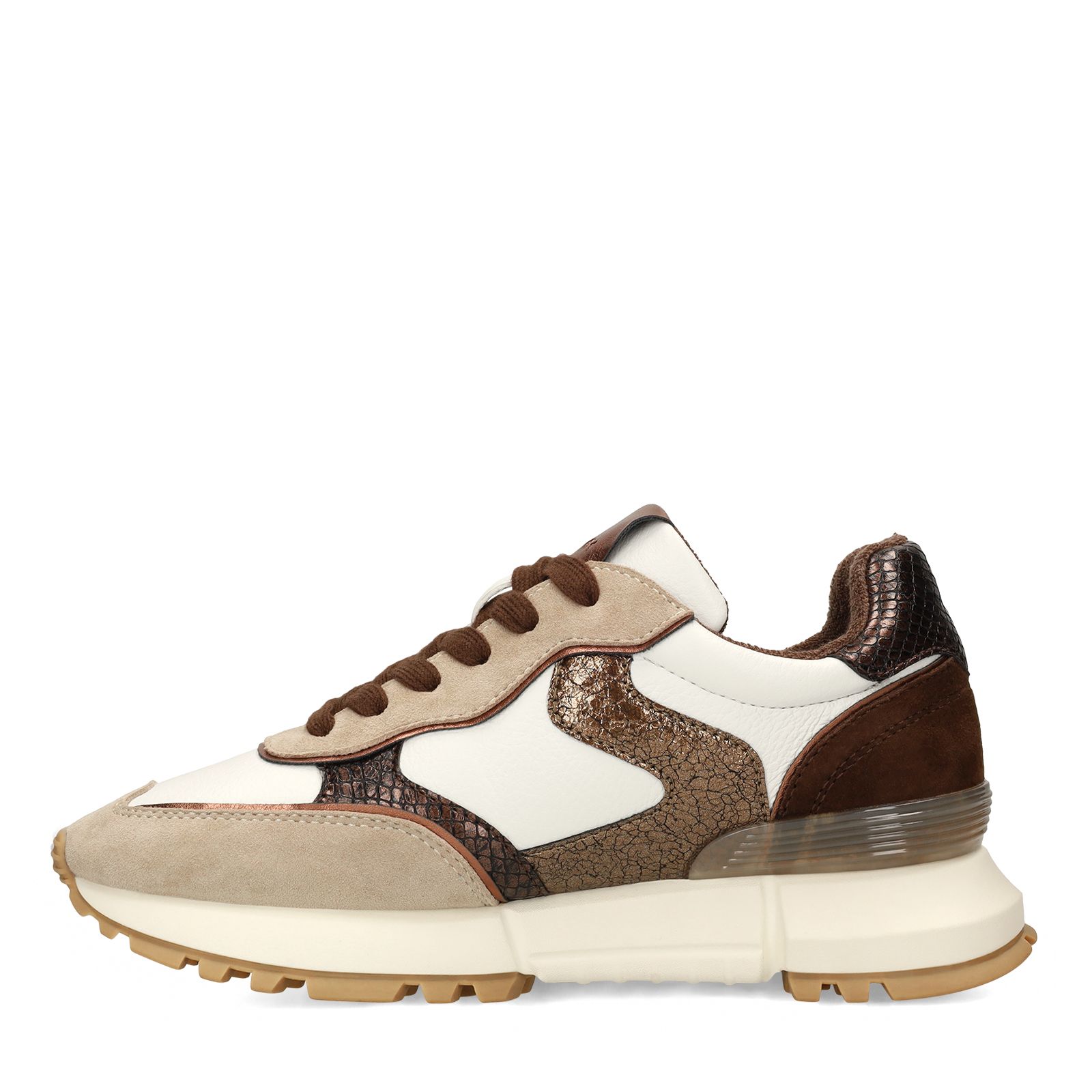 Taupefarbene Ledersneaker mit Veloursleder-Details