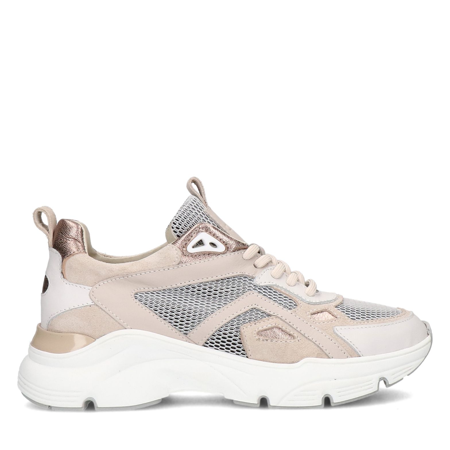Beige leren sneakers suède details