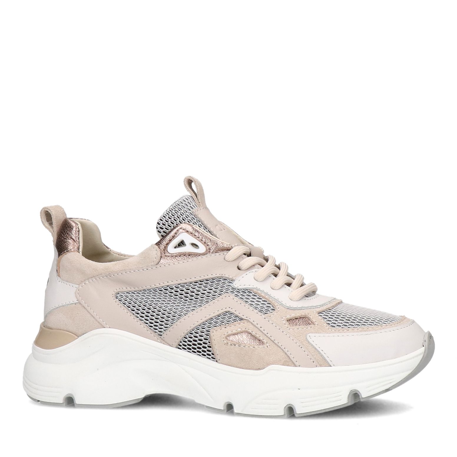 Beige leren sneakers suède details