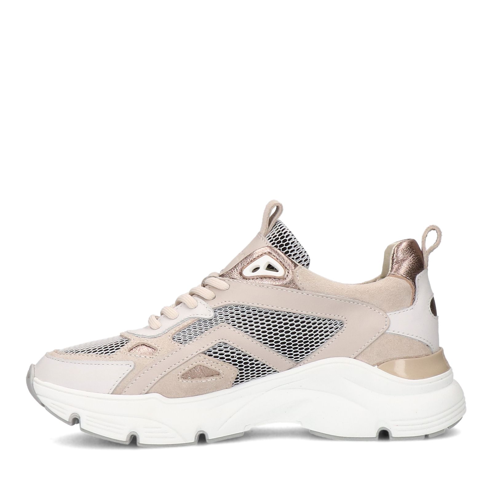 Beige leren sneakers suède details