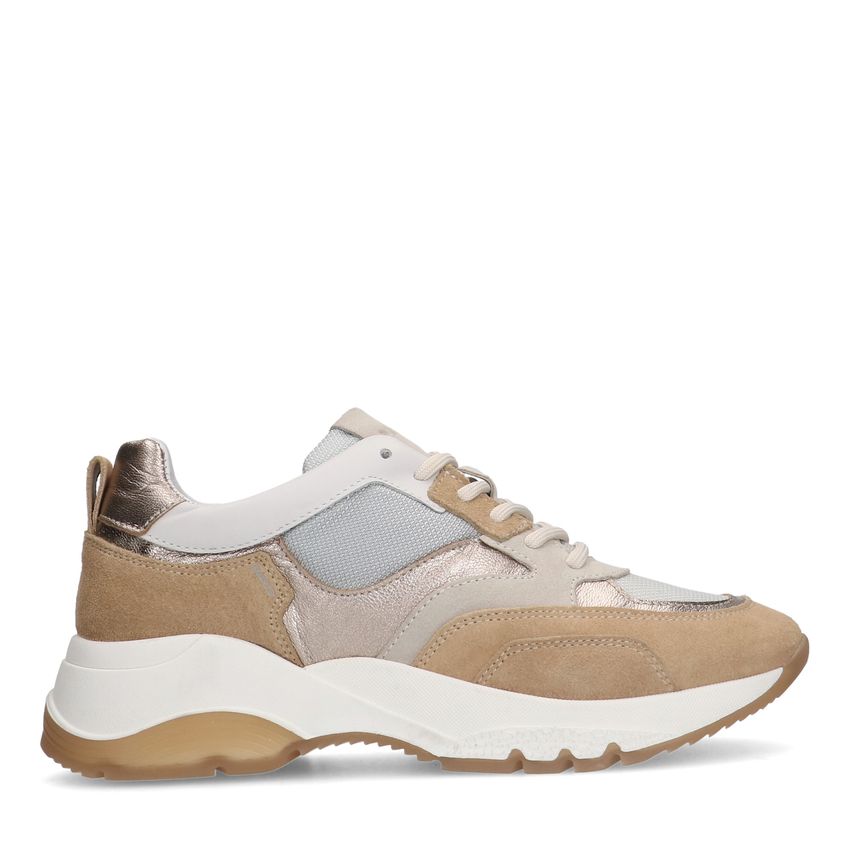 Beige leren sneakers met suède details