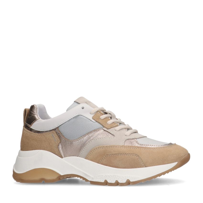 Beige leren sneakers met suède details