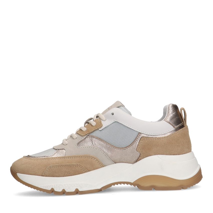 Beige leren sneakers met suède details