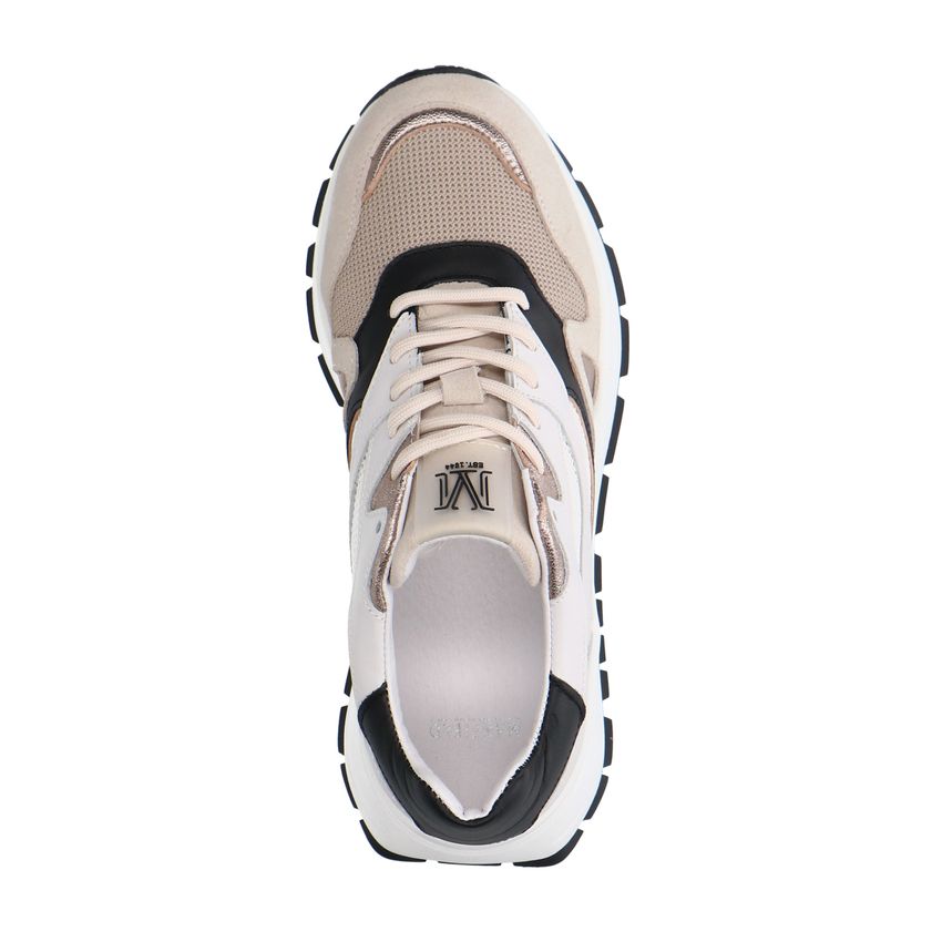 Beige leren sneakers met mesh details