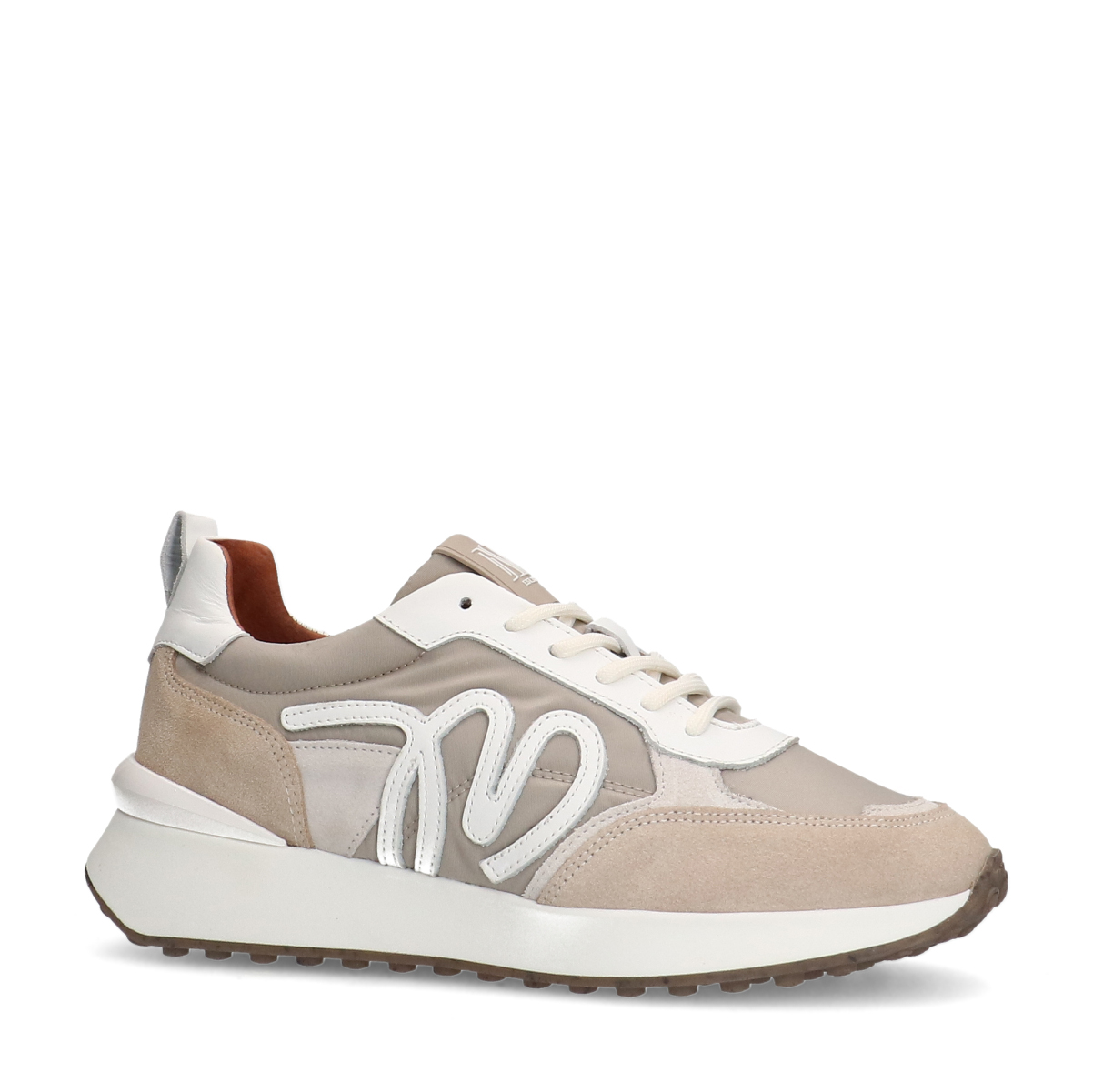 Beigefarbene Veloursleder-Sneaker mit Details | Flache sneaker 