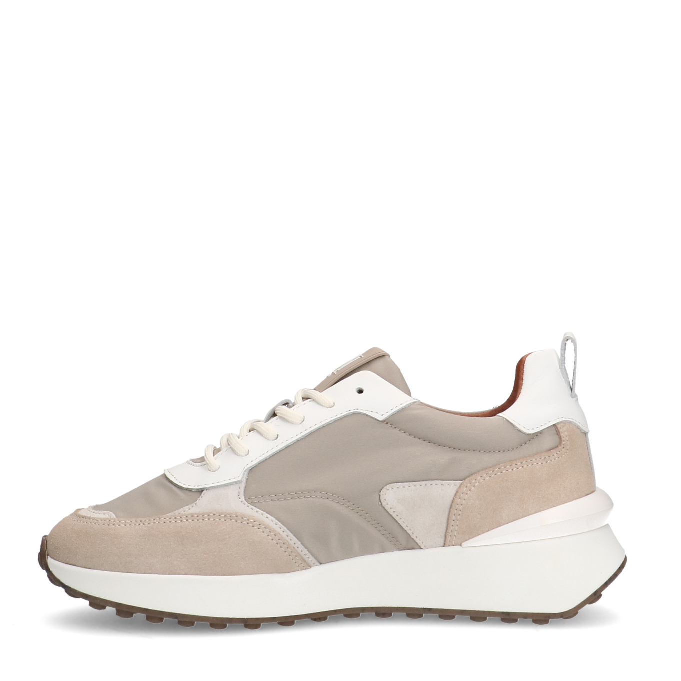 Beigefarbene Veloursleder-Sneaker mit Details | Flache sneaker 