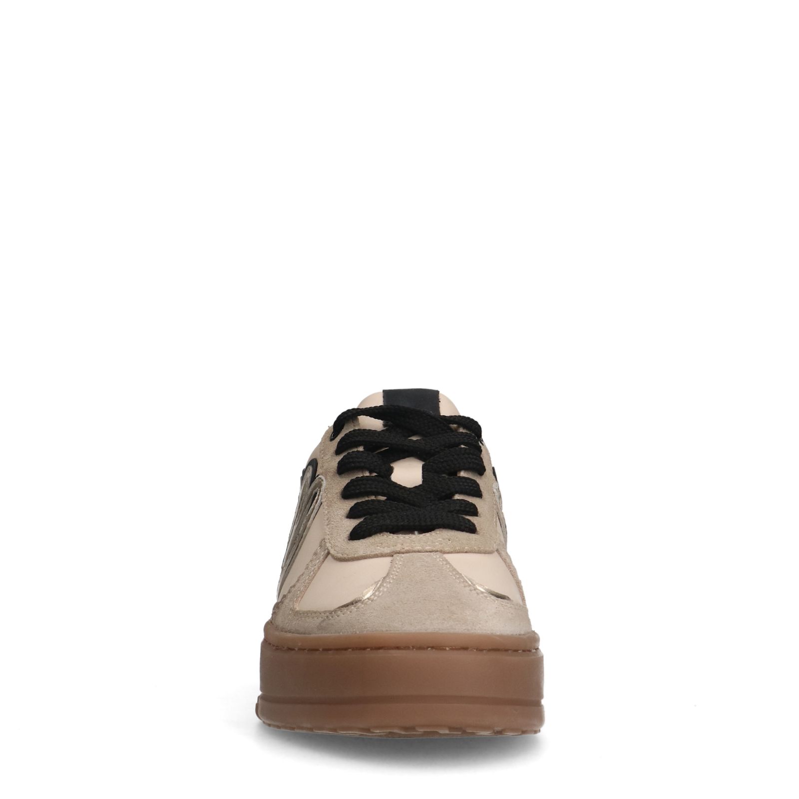 Beige leren sneakers met gouden details