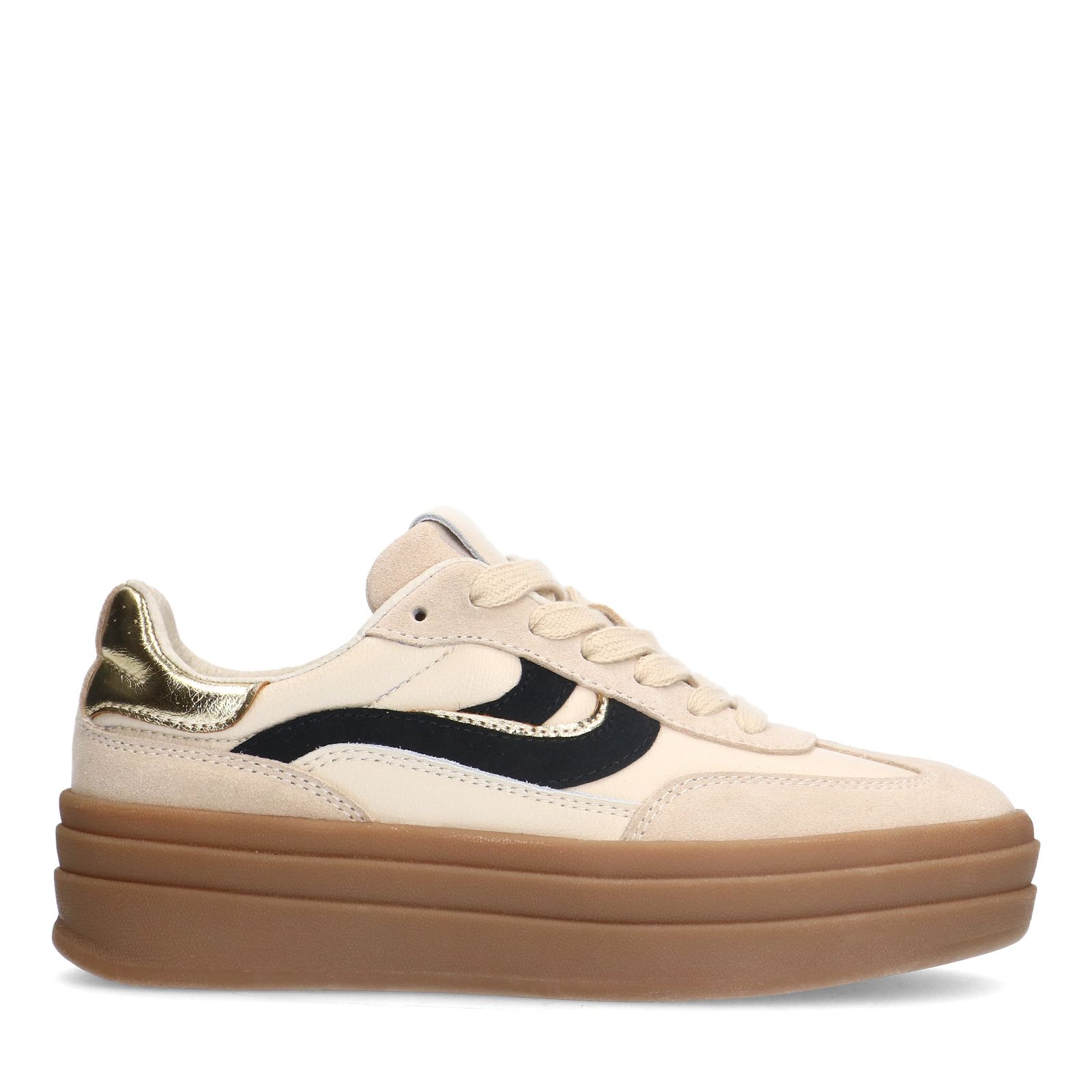 Beige leren sneakers met suède details
