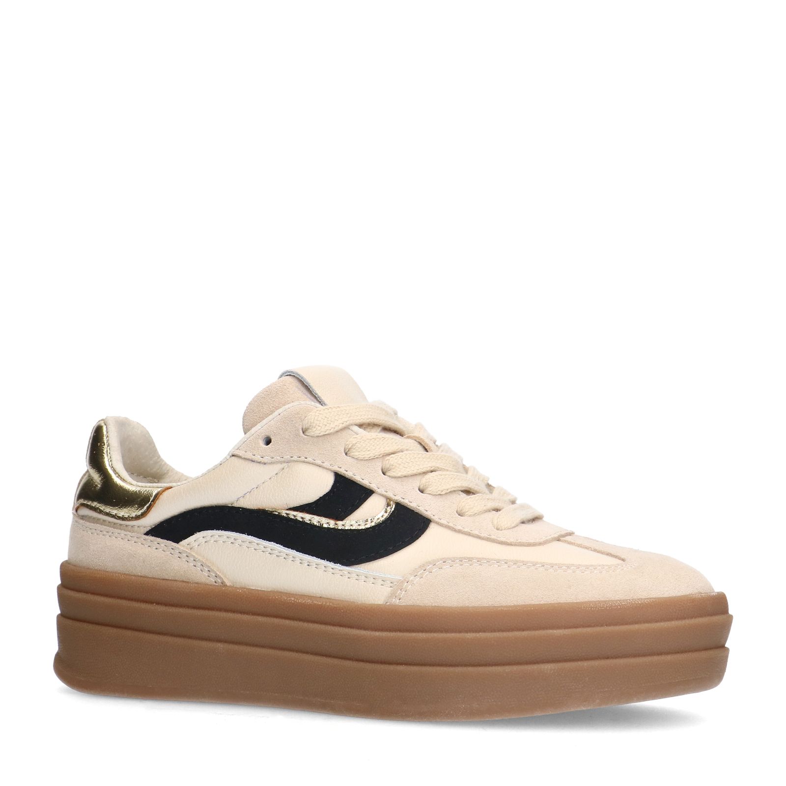 Beige leren sneakers met suède details